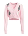 Alessandra Rich Diamond Jacquard Wool Knit Crop Cardigan In Pink