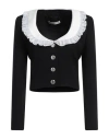 Alessandra Rich Cropped Broderie-anglaise Trimmed Wool Blazer In Black