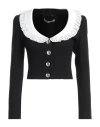 Alessandra Rich Cropped Broderie-anglaise Trimmed Wool Blazer In Black