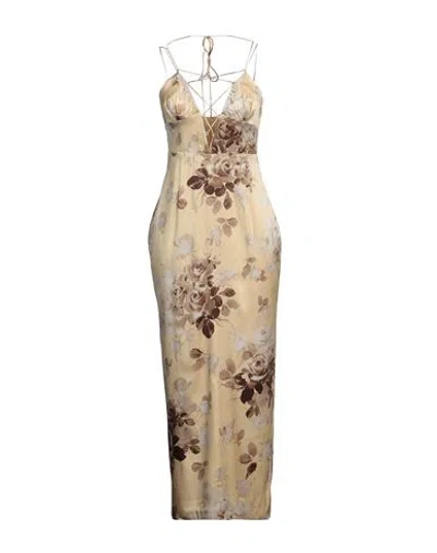 Alessandra Rich Woman Maxi Dress Beige Size 6 Silk, Elastane, Cotton, Polyamide