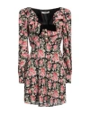 Alessandra Rich Rose Print Mini Silk Dress In Black