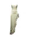 Alessandra Rich Asymmetric Ruffled Silk-satin Maxi Dress In Green