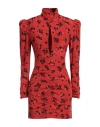Alessandra Rich Silk Dress With Drapery On The Front In Red