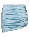 Alessandra Rich Asymmetric Ruched Satin Miniskirt In Blue