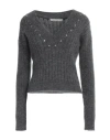 Alessandra Rich Wool Knit Sweater With Studs And Crystals In Grey