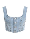 Alessandra Rich Woman Top Blue Size 8 Cotton In Blue