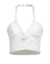Alessandra Rich Neckholder-bustier Aus Spitze Aus Einer Baumwollmischung Mit Stickereien In White
