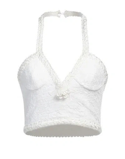 Alessandra Rich Neckholder-bustier Aus Spitze Aus Einer Baumwollmischung Mit Stickereien In White