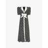 Alessandra Rich Bow-detail Silk Midi Dress In Black-white