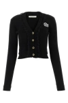 Alessandra Rich Sophisticated V-neck Cardigan With Ruffle Detailing And Cropped Length In Black