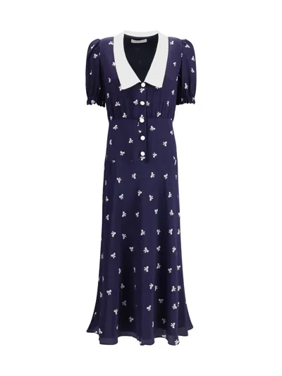 Alessandra Rich Women Bow Patterned Dress In Blue