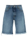 Alessandra Rich Bermuda Shorts With Frayed Hem And Belt Loops In Blue