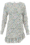 Alessandra Rich Draped Mini Dress With Floral Pattern In Beige