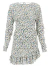 Alessandra Rich Draped Mini Dress With Floral Pattern In Neutro