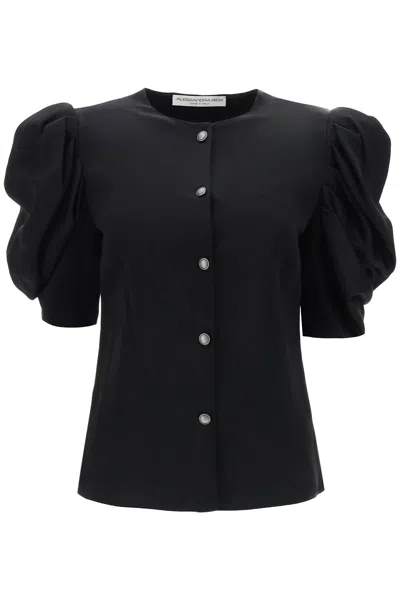 ALESSANDRA RICH WOMEN'S ENVERS SATIN BLOUSE WITH BOUFFANT SLEEVES SHIRT
