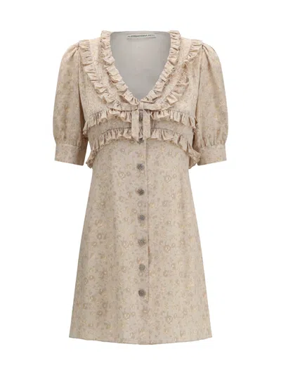 Alessandra Rich Women Floral Dress With Ruffles In Neutral