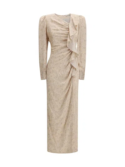 Alessandra Rich Women Jacquard Draped Dress With Flounces In Neutral