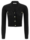 Alessandra Rich V-neck Openwork Knit Cardigan In Black