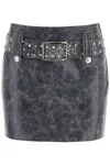 Alessandra Rich Leather Mini Skirt With Belt And Appliques In Gray