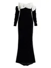 Alessandra Rich Bow-detail Off-shoulder Velvet Gown In Black