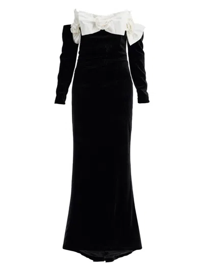 ALESSANDRA RICH WOMEN'S MAXI VELVET DRESS WITH DUCHESSE BOWS