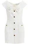 Alessandra Rich Mini Cady Dress With Maxi Collar In Bianco