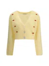 Alessandra Rich Women Mohair Cardigan With Embroidery In Yellow