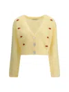 Alessandra Rich Women Mohair Cardigan With Embroidery In Yellow