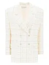Alessandra Rich Oversized Tweed Jacket With Plaid Pattern In Bianco