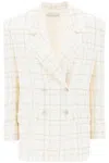 Alessandra Rich Oversized Tweed Jacket With Plaid Pattern In White
