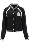 Alessandra Rich Satin Bomber Jacket With Logo Patch In Black