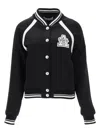 Alessandra Rich Satin Bomber Jacket With Logo Patch In Mixed Colours