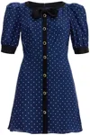 Alessandra Rich Bow-detail Polka-dot Silk Minidress In Blue