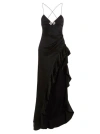 Alessandra Rich Asymmetric Ruffled Silk Gown With Crystal Embellishment In Black