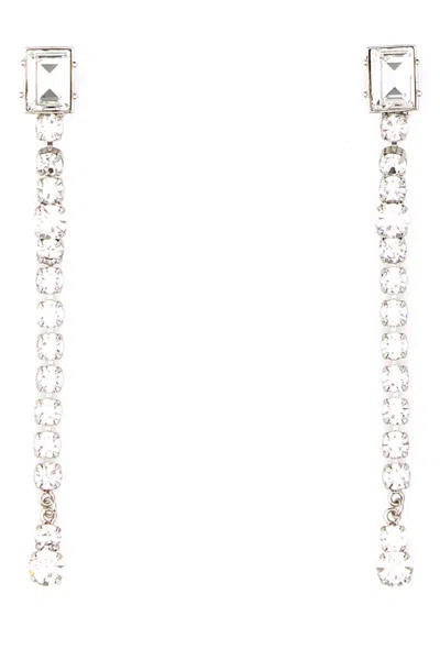 Alessandra Rich Women Silver Crystal Dangler Earrings, Onesize Luxury Earrings For Women Darveys In Metallic