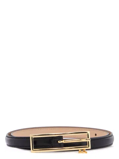 ALESSANDRA RICH WOMEN'S SLIM LEATHER BELT WITH LOGO CHARM AND BRASS BUCKLE 1.5 CM