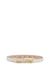Alessandra Rich Slim White Leather Belt With Logo Charm 1.5cm In White