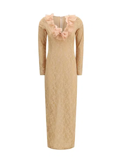 Alessandra Rich Women Stretch Lace Evening Dress In Brown