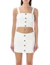 Alessandra Rich Checked Tweed Crop Top In White