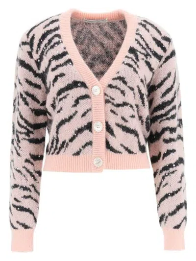 ALESSANDRA RICH WOMEN'S ZEBRA PATTERN KNITTED CARDIGAN