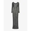 Alessandra Rich Open-back Sequin-embellished Knitted Maxi Dress In Black-silver
