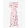 Alessandra Rich Floral Midi Dress In Pink-red
