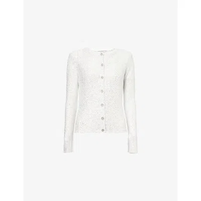 Alessandra Rich Womens Sequin Round-neck Knitted Cardigan White-silver