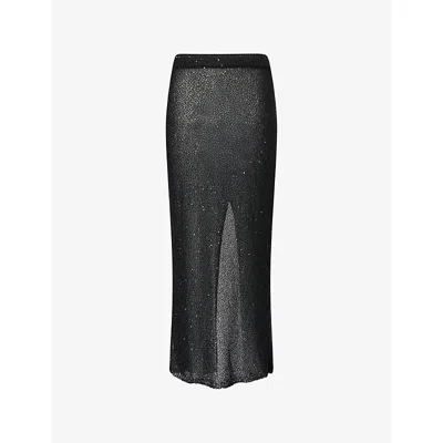 Alessandra Rich Womens Black Black Sequin Split Knitted Maxi Skirt