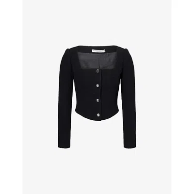 ALESSANDRA RICH WOMENS BLACK BOUCLÉ CROPPED WOOL-BLEND JACKET