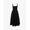 Alessandra Rich Womens Black Bouclé Shoulder-straps Wool-blend Midi Dress In Black