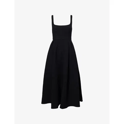 Alessandra Rich Womens Black Bouclé Shoulder-straps Wool-blend Midi Dress