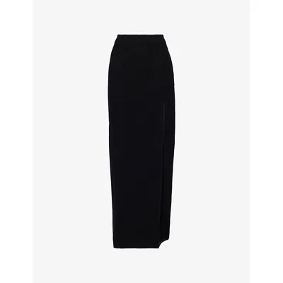 Alessandra Rich Womens Black Bouclé Split Wool-blend Maxi Skirt