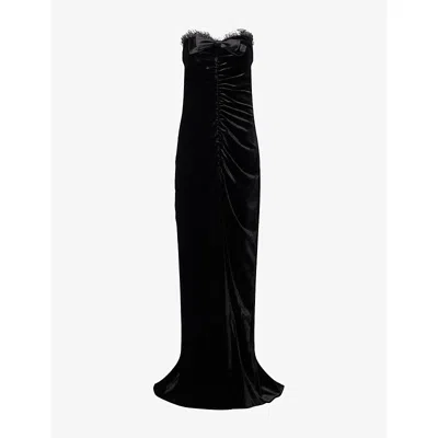 Alessandra Rich Womens  Bow-embellished Lace-trimmed Velvet Gown In Black