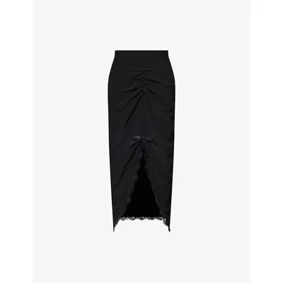 Alessandra Rich Womens  Bow Lace-trim Silk Midi Skirt In Black